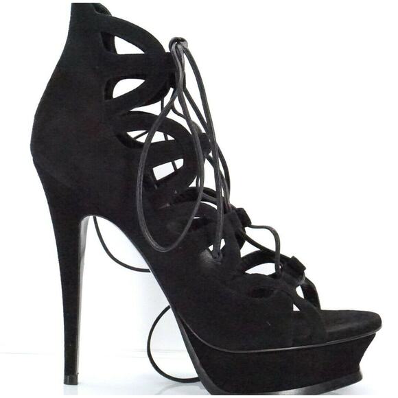 Saint Laurent Tribute Black Suede Platform Strappy Sandals Size 39.5 NIB $995 - Picture 3 of 11